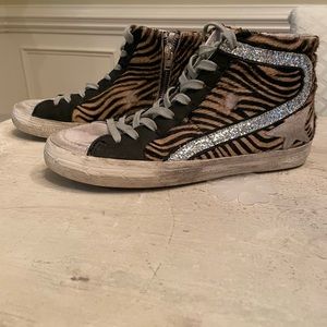 Golden Goose Tiger Wht/Blk w/Silver glitter Slide sneaker Sz 38